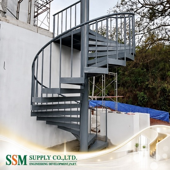 บันไดเหล็กภายนอก (Outdoor Steel Stair) - รับทำบันไดวนเหล็กโมเดิร์นตามแบบ - เอส.เอส.เอ็ม. ซัพพลาย